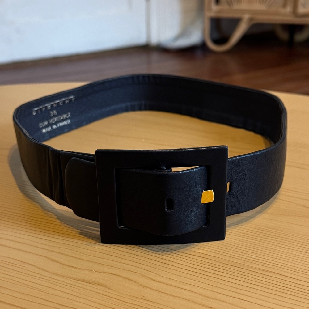 Givenchy Vintage Navy Blue Leather Belt w/ Square Buckle - US S / 28 - Picture 2 of 10